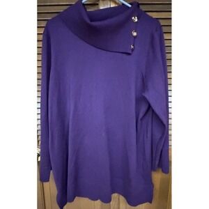 Cable & Gauge Purple Cowl Neck Sweater 2X Gold Button Plus Size Quiet Luxury NWT